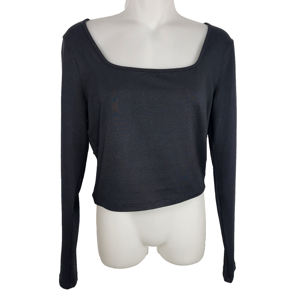 Hollister Womens Top Long Sleeve Square Neck Crop Stretch Seamless Black Large